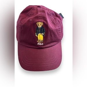 POLO Ralph Lauren Polo Bear Mens Chino Ball Cap Hat Maroon Red Adjustable NWT